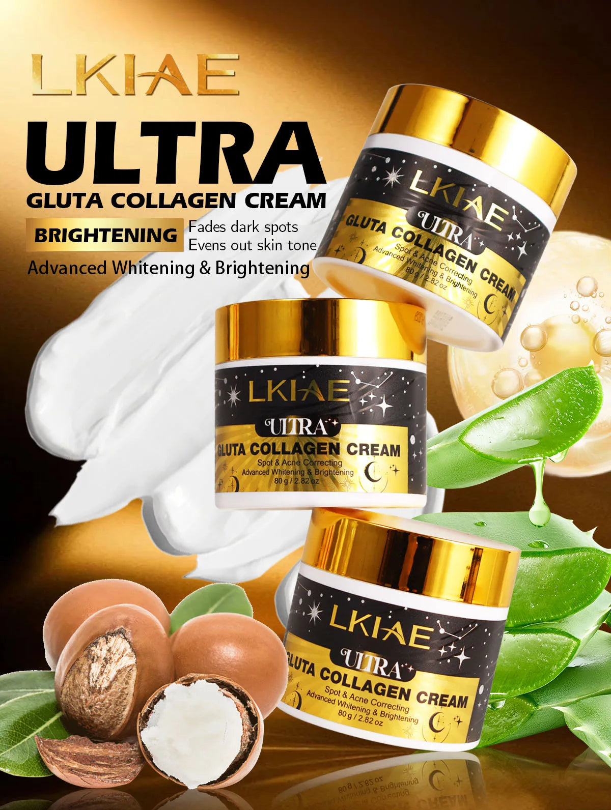 LKIAE ULTRA Whitening SkinCare Set For All Skin Tone, Hydration, With Glutathione, Collagen, Reduce Dark Spot, Hyperpigmentation