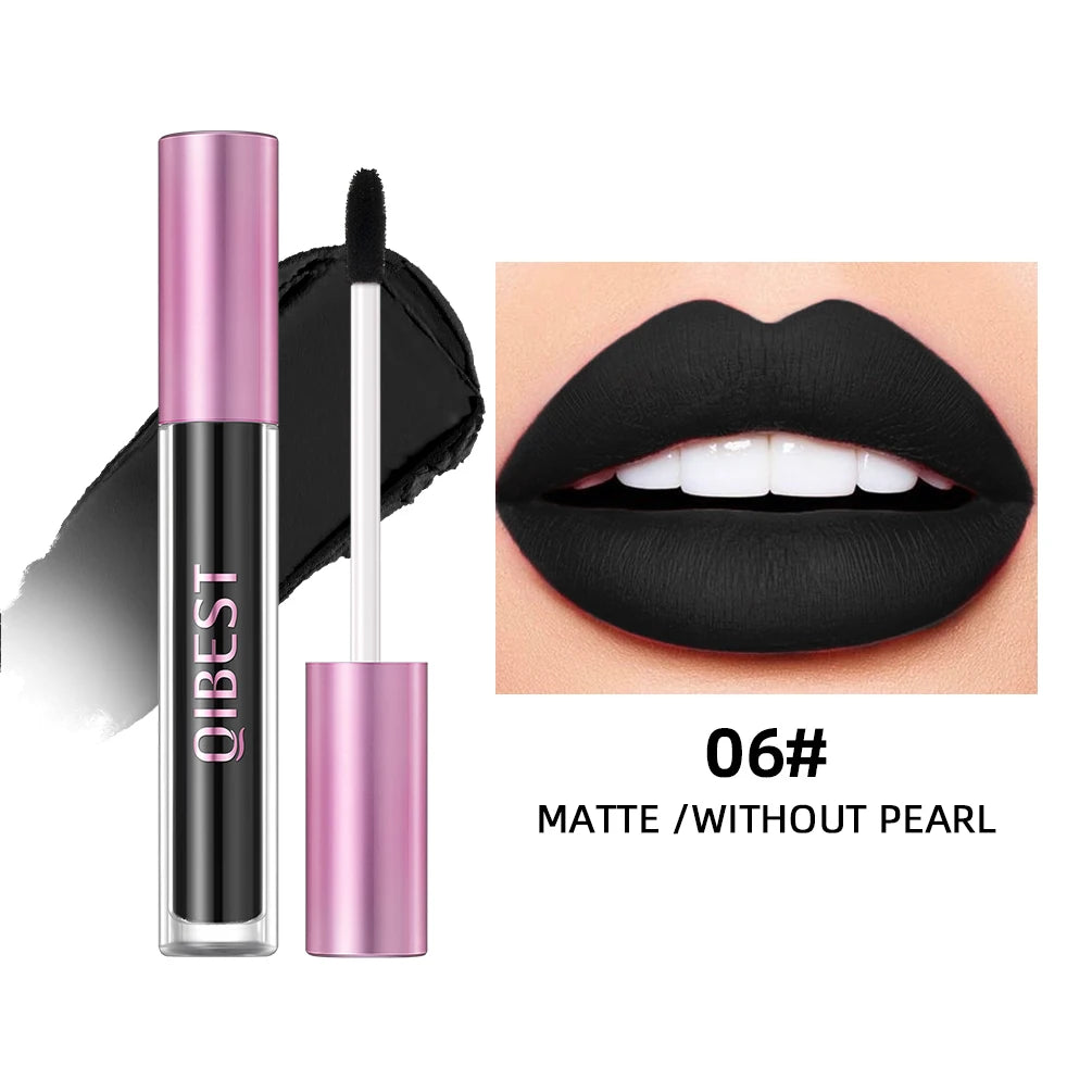 QIBEST Glitter Pearlescent Lipgloss Moisturizing Lasting Non-Stick Cup Shimmer Shiny Liquid Lipsticks Black Purple Lip Tint