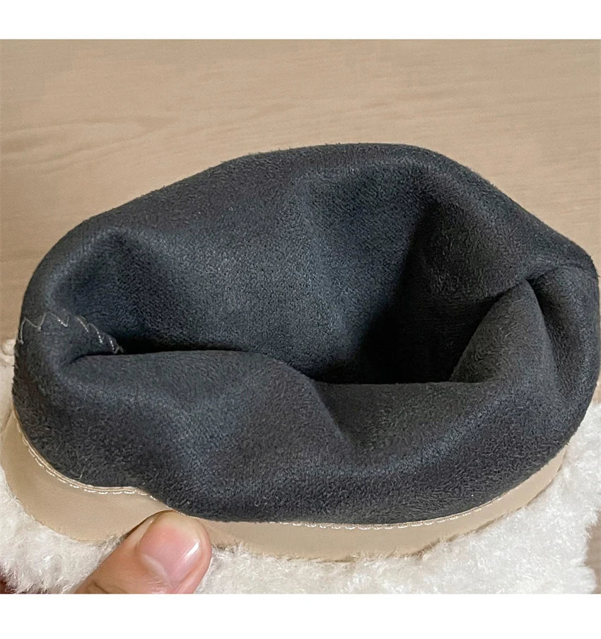 botas mujer Lamb's Wool Snow Boots for Women Pointy Toe Wedges Slip On Warm Hotties Knee High Boots  Winter Soft Furry Shoes