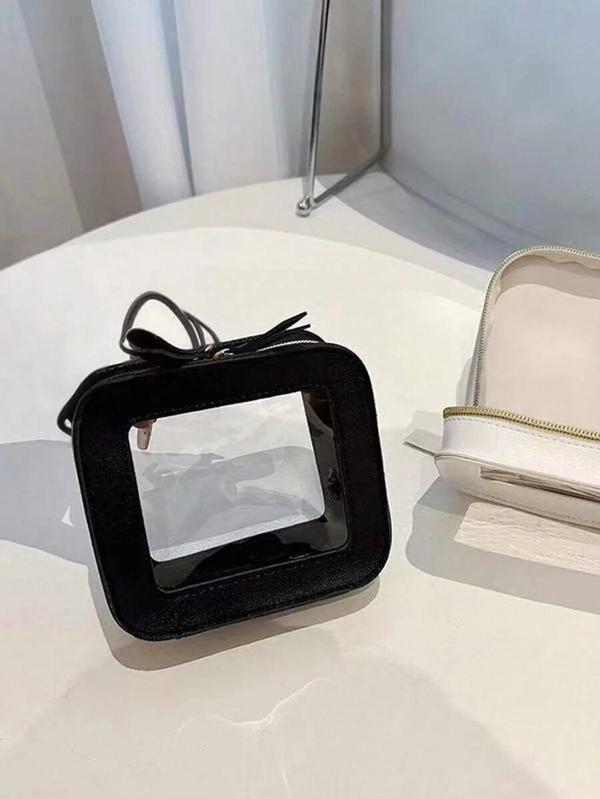 1 piece mini makeup bag - women's small makeup bag, waterproof travel toiletry bag, transparent console organizer bag with transparent window and gold zipper, lunch bag, travel bag, women's bag, small makeup bag/small makeup