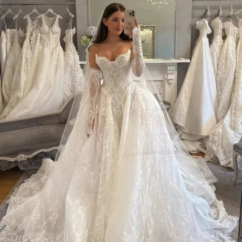 White Wedding Dresses for Women Off Shoulder Bridal Gowns Lace Appliques Sweetheart Mermaid Vestidos De Novia