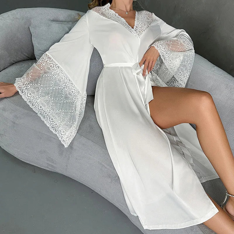 Bathrobes Satin Sexy Long Sleeve Loose Peignoirs For Women Robe White Wedding Dress Bride Dresses Spring Summer Sleepwear Robes