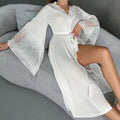 Bathrobes Satin Sexy Long Sleeve Loose Peignoirs For Women Robe White Wedding Dress Bride Dresses Spring Summer Sleepwear Robes