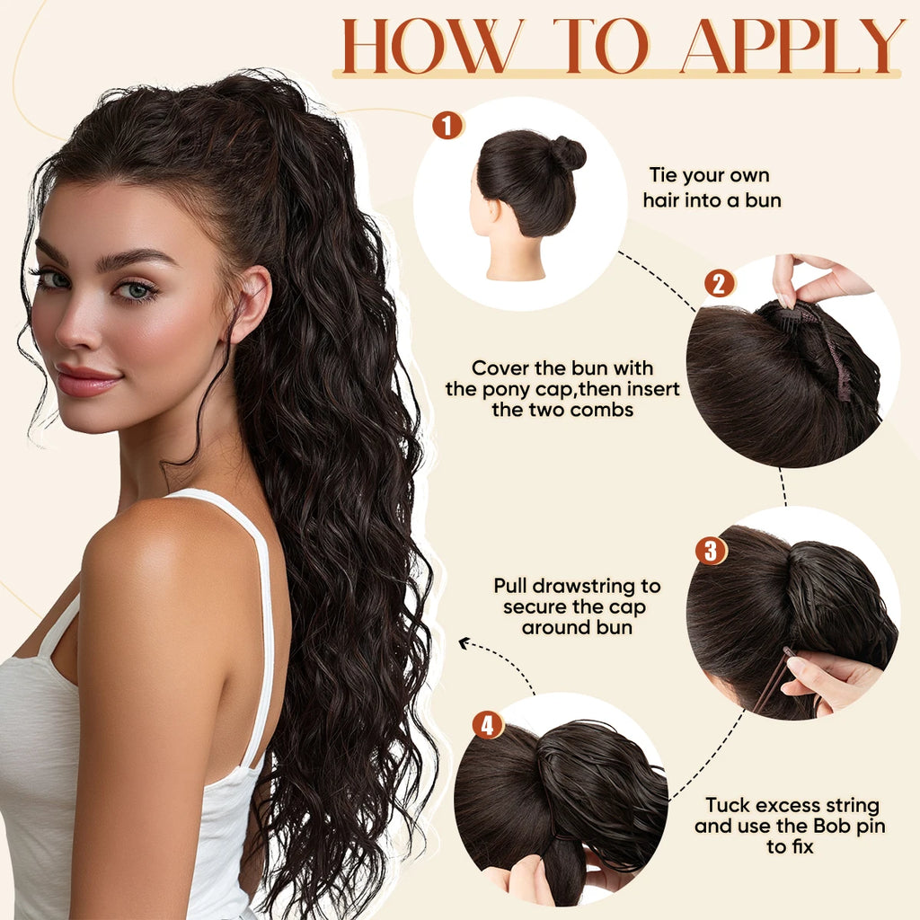 【SARLA】32-inch Women's Wavy Ponytail Hair Extension, with Drawstring and Hair Clips, Synthetic Wig Suitable for All Hair Types,