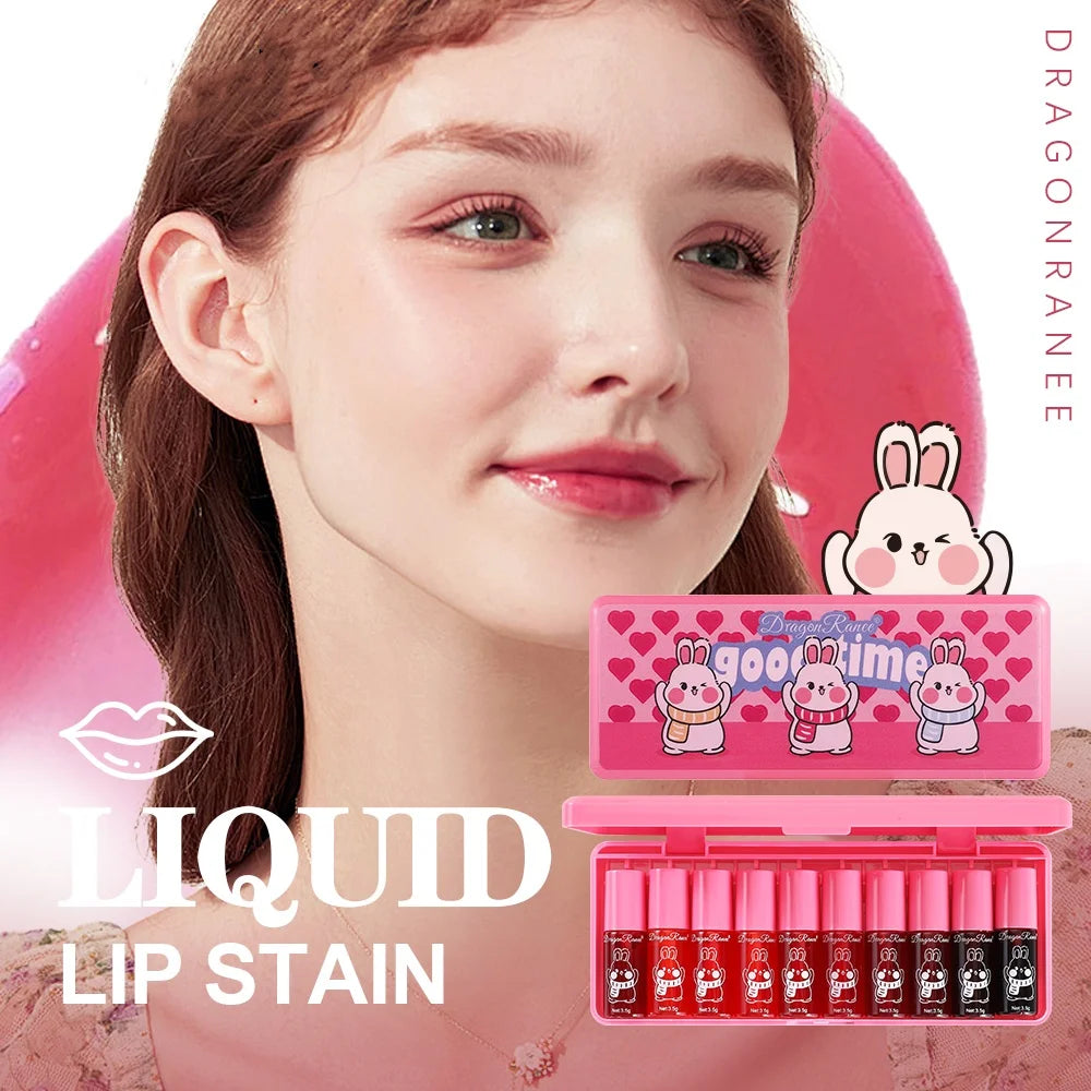 Lip Gloss Set of Ten, Mirror-Like, Glossy, Plumping, Brightening, Complexion-Enhancing Lipstick, Moisturizing, Non-Stick, Long-Lasting Lip Gloss