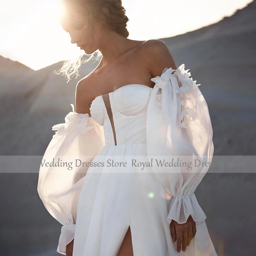 Beach Wedding Dresses for Women 2024 Bride Deep V Neck Summer Wedding Gowns White Organza Satin Side Split A Line Bridal Dress