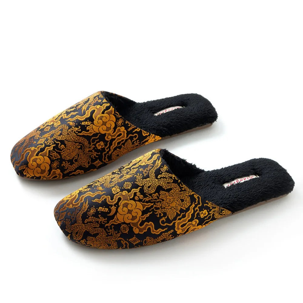 Women's Home Slippers Men Winter Warmth Indoor Slippers Ladies Shoes Embroidered Flower Slippers for Women House Shoes
