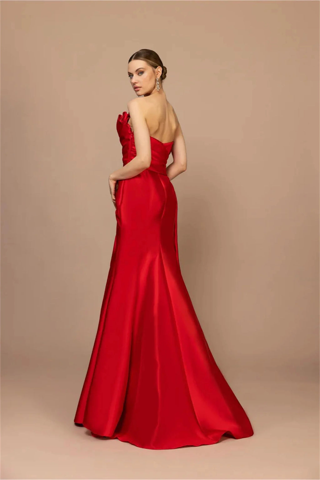 EVON BRIDAL Charming Red Evening Party Gowns Sleeveless Vestidos De Fiesta Fashion High Split Wedding Evening Gown Customized