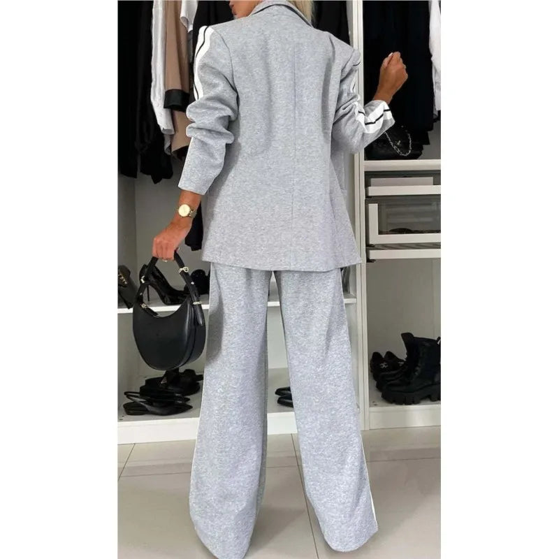 Female Office Blazer 2 Piece Sets Autumn And Winter New Long Sleeves Suit Women's Suit Fashion Pimp Stitching Pants Pocket Suit