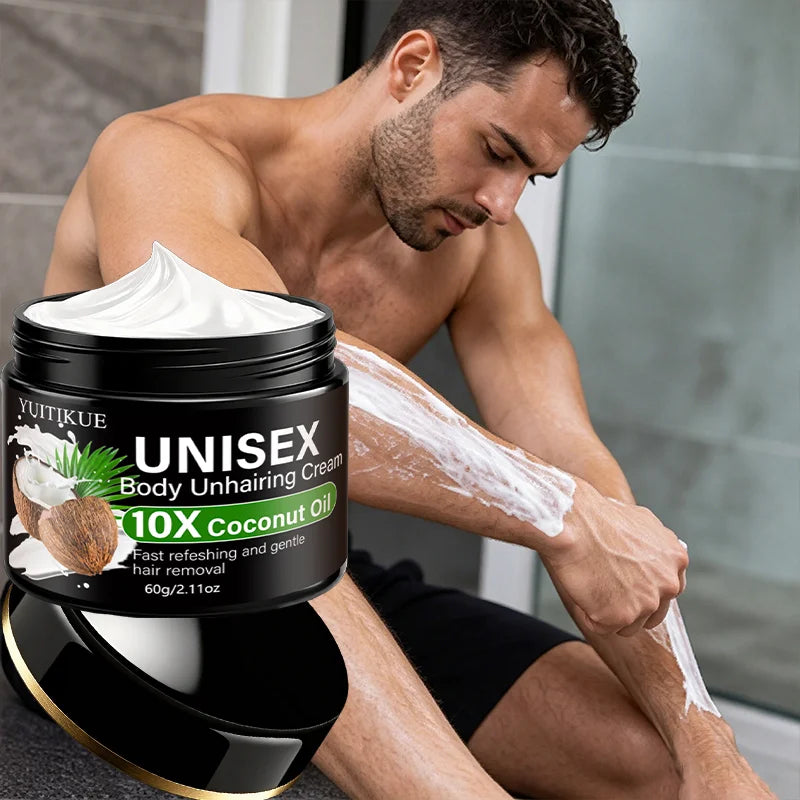 YUITIKUE Unisex Coconut Oil Depilatory Cream 60g Gentle Fast Hair Removal Whole Body Daily Skin Care Cream