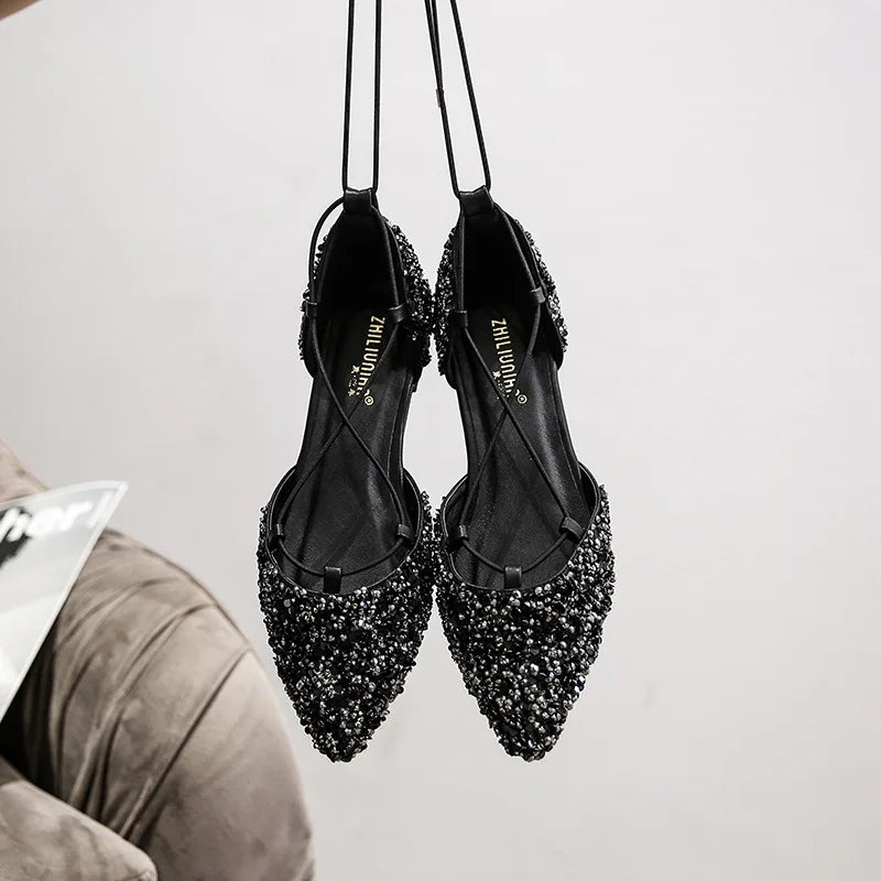 2026 New Women's Shoe Fashion Glitter Pointed Tip Casual Shoes For Woman Elegant French Flat Shoes Designer Shoes Zapatos Mujer