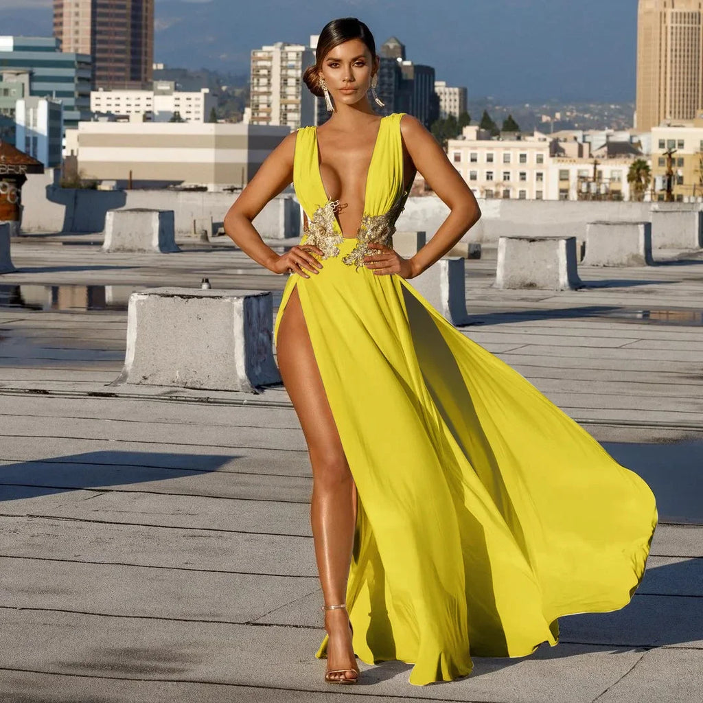 Sexy Club Famous Brand Dress Solid Embroidery V-neck Sleeveless Summer Sexy Celebrity Party Maxi Dress Vestidos