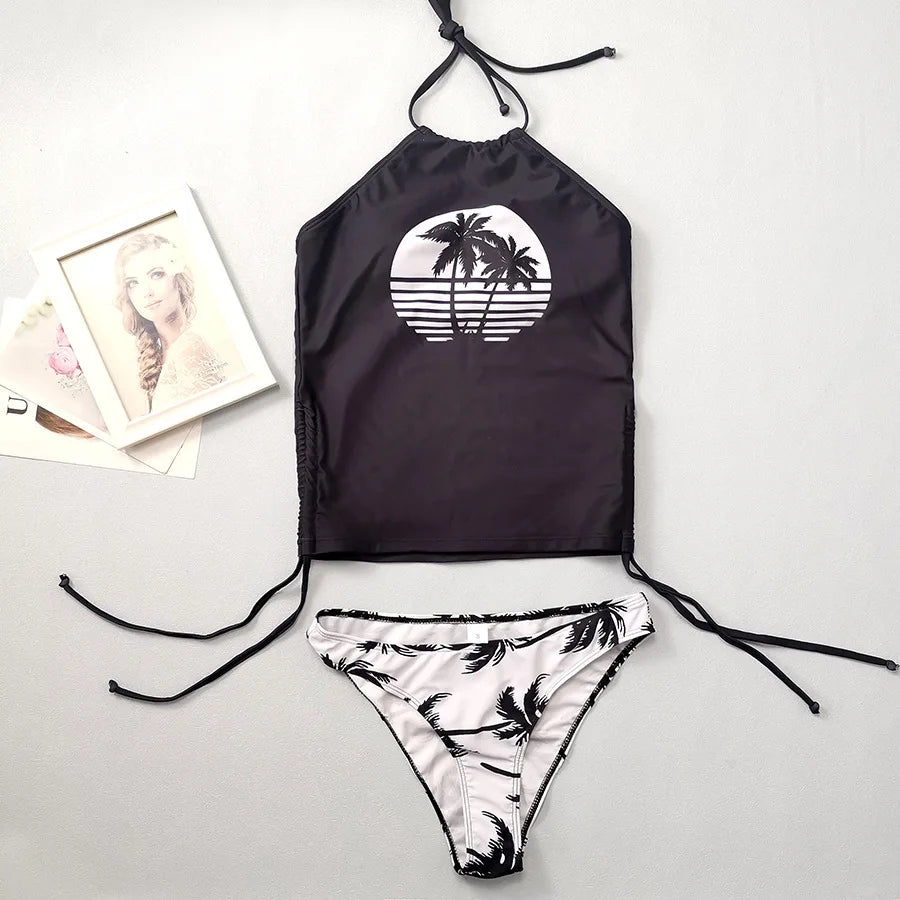 Sexy Beach Wear Swimwear Women 2024 Tankini Bikini Set Tied Halter Two-Piece Swimsuit Biquinis Backless Bath Suit Monokini