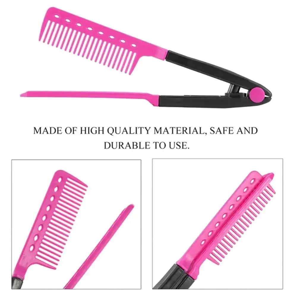 Folding V Type Hair Straightener Brush Multifunctional Styling Comb DIY Straight Curly Hair Hairdressing Accessory