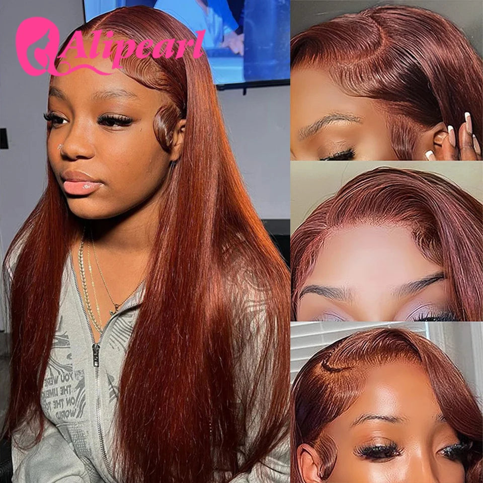 AliPearl Hair Reddish Brown 13x4 Lace Front Wigs Human Hair Peruvian Straight Wig Pre Plucked With Baby Hair Lace Wigs