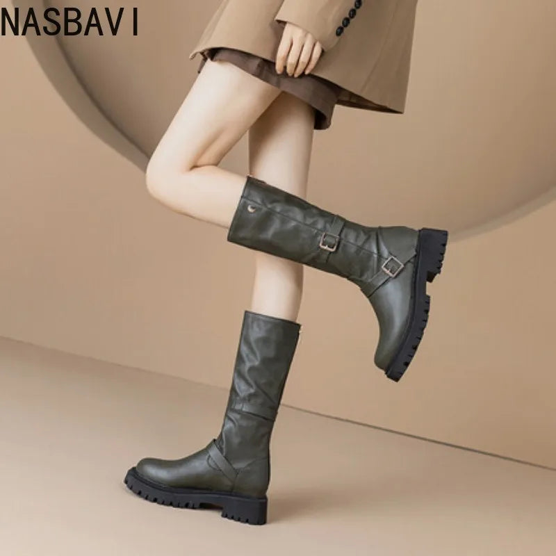 NASBAVI Botas De Mujer 2025 New Thick High Heels Black Knee- High Boots Women Autumn Winter Platform Gothic Shoes Big Size 34-44
