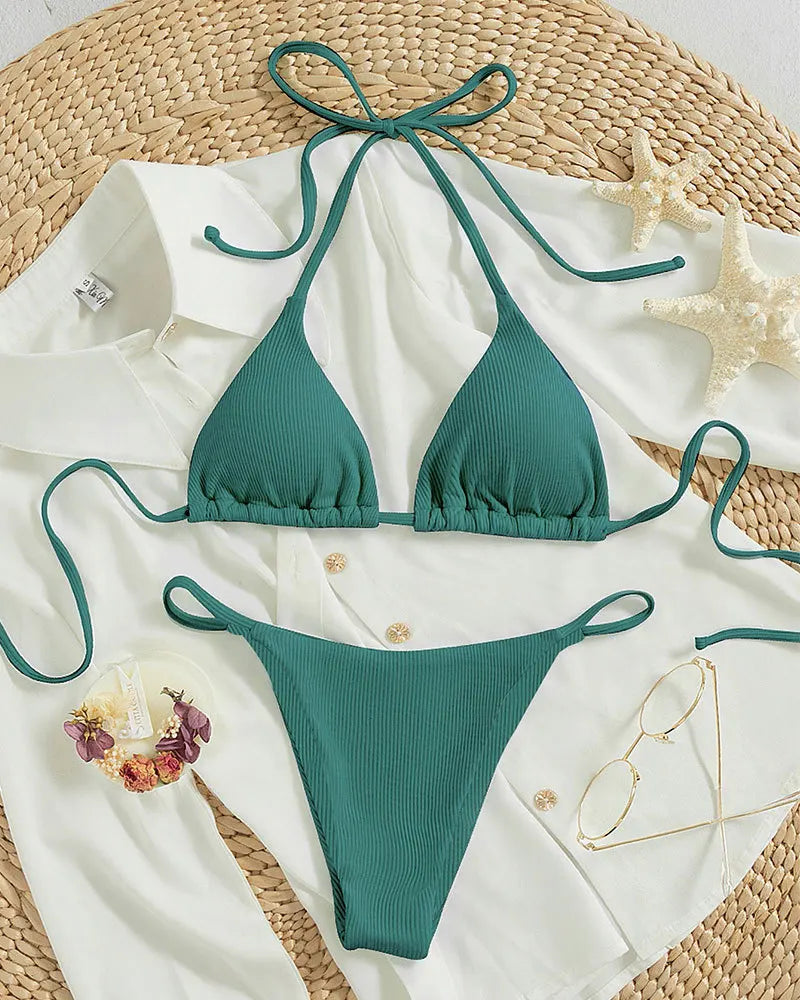 Customized LOGO women's new lace-up bikini swimsuit European and American sexy beach hot spring swimsuit