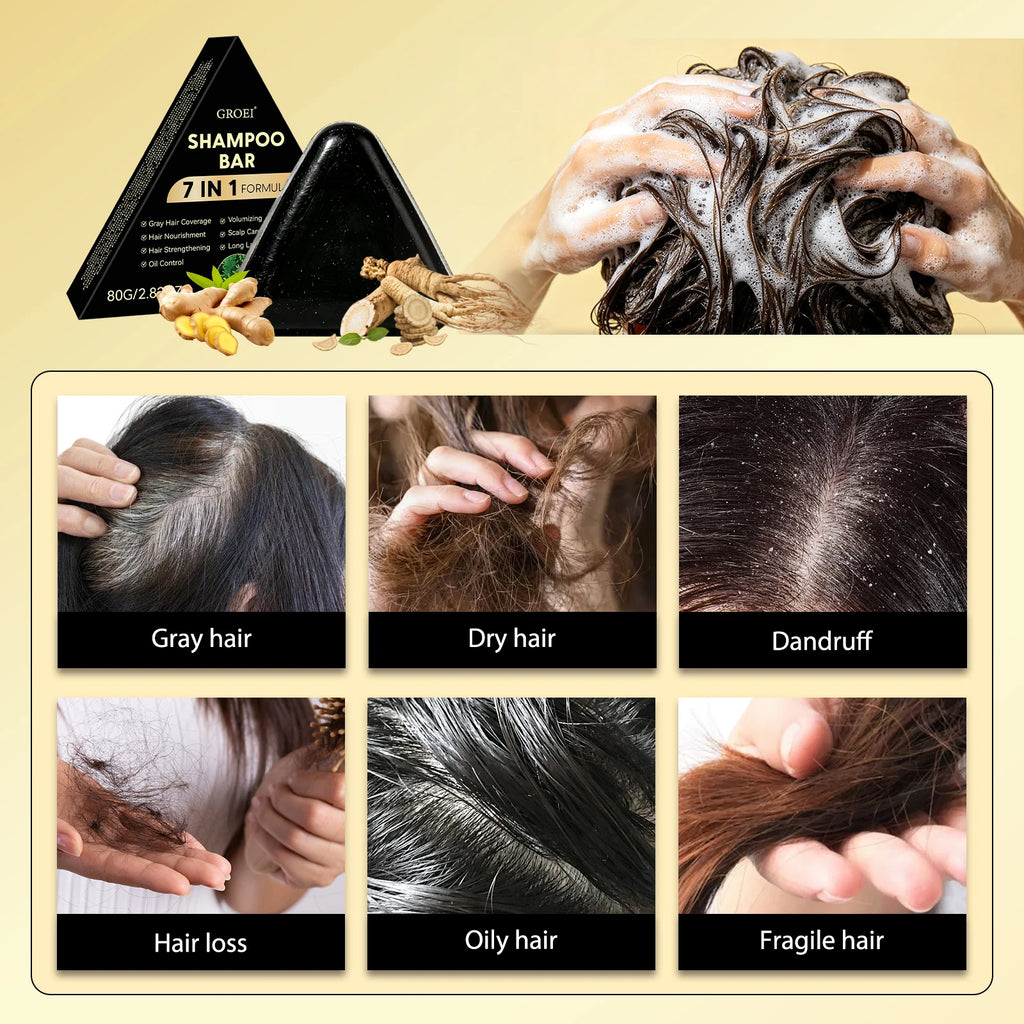 80g Black Herbal Shampoo Bar 7 In 1 Natural Plant Extract Oil Control Nourish Scalp Hair Solid Shampoo Care