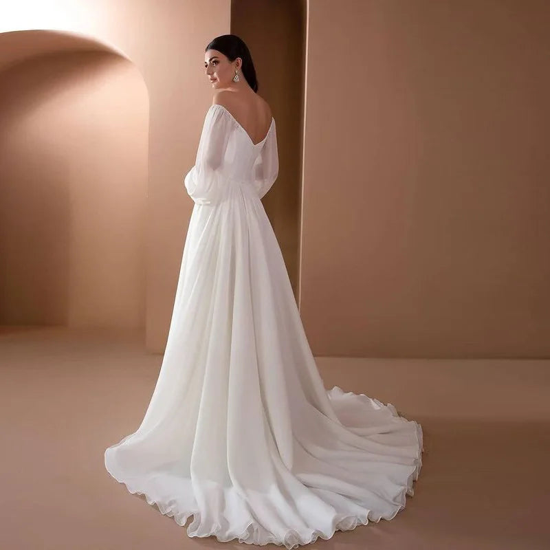 Dresses For Woman Elegant vestidos Solid Color Slim Robe Evening Dress Sexy One Line Neck Simple Style Long Sleeves Simple Style