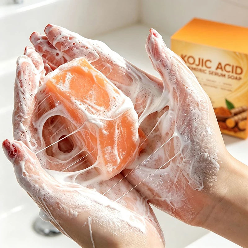 Kojic Acid Turmeric Serum Soap 100g Gentle Clean Rich Foam Facial Body Cleansing Bath Soap Oil Control Brighten Skin Soap