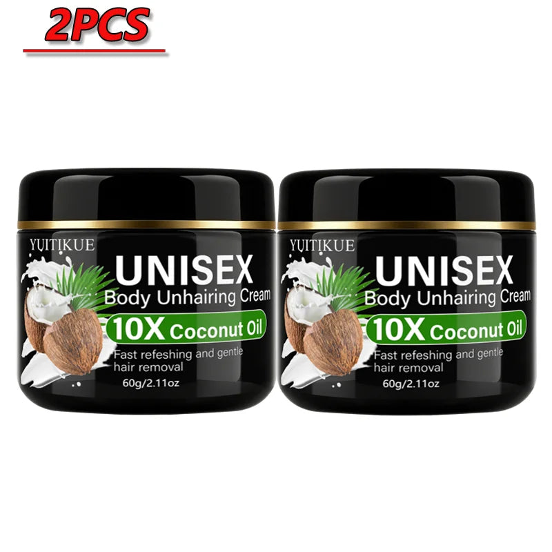 YUITIKUE Unisex Coconut Oil Depilatory Cream 60g Gentle Fast Hair Removal Whole Body Daily Skin Care Cream