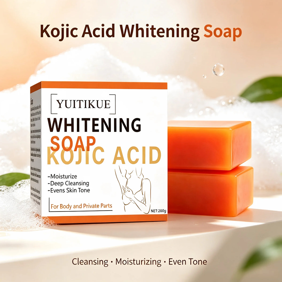 200g Kojic Acid Soap Whitening Soap Deep Cleansing Moisturizing Evens Skin Tone Face Body Intimate Areas Cleansing Bar Soap