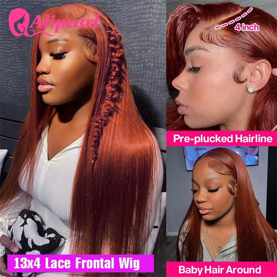 AliPearl Hair Reddish Brown 13x4 Lace Front Wigs Human Hair Peruvian Straight Wig Pre Plucked With Baby Hair Lace Wigs