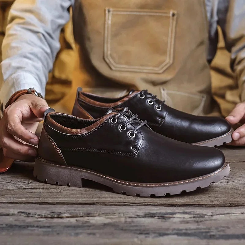 Vintage Men's Leather Shoes Casual Shoe Outdoor Workwear Men's Shoes British Style Single Botines Para Hombres Zapatillas Male