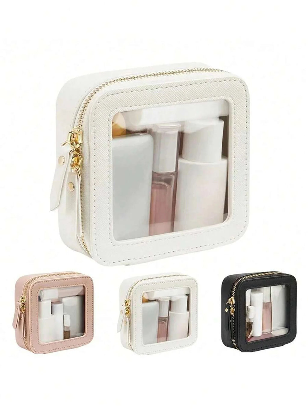 Mini Clear Makeup Bag Pu Saffiano Vegan Faux Leather Cute Small Visible Window Storage Lipsticks Cosmetics Case for Purse Pouch