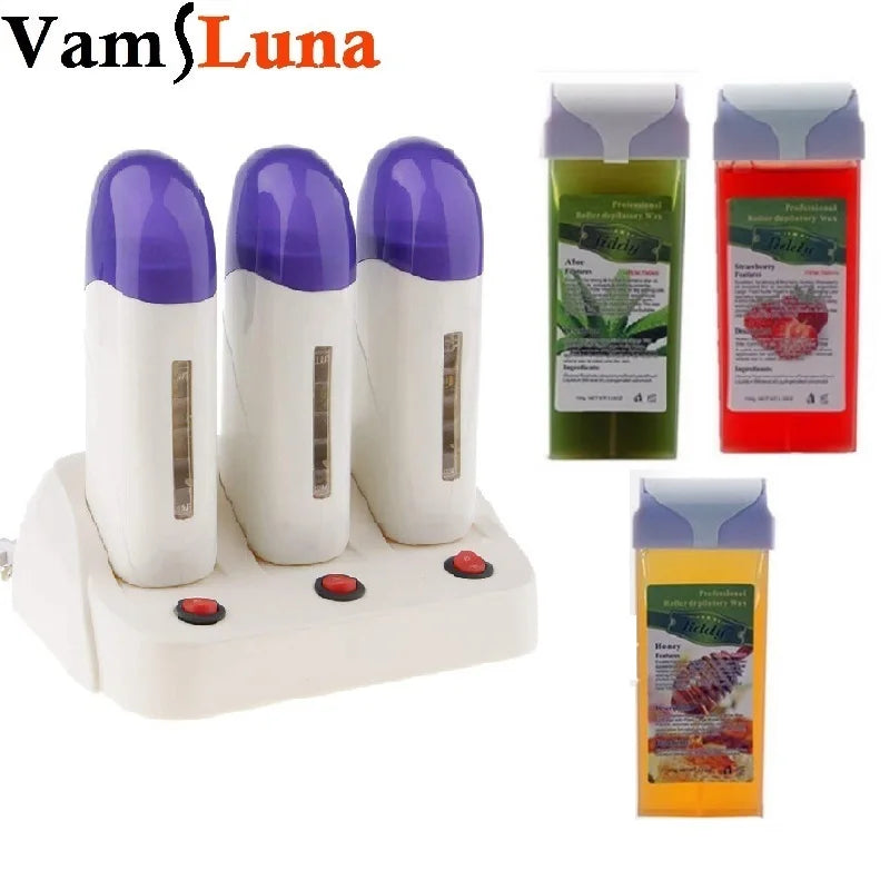 3 Pieces Women Epilators For Hair Removal Depilatory Roll on Wax Heater Roller Waxing Warmer Machine With or Without 3 Wax