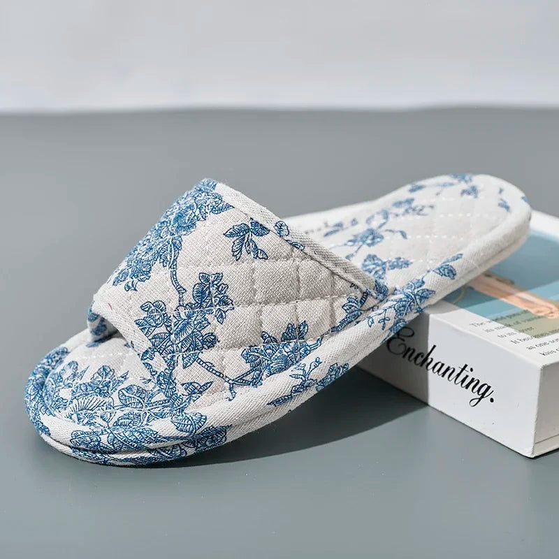 New Home Slippers Soft Cotton Floral Floor Shoes Fashion Lightweight  Antislip Indoor Slippers Bedroom Couple Slippers