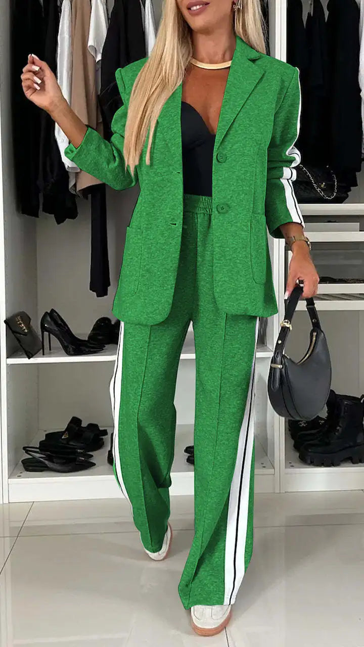 Female Office Blazer 2 Piece Sets Autumn And Winter New Long Sleeves Suit Women's Suit Fashion Pimp Stitching Pants Pocket Suit