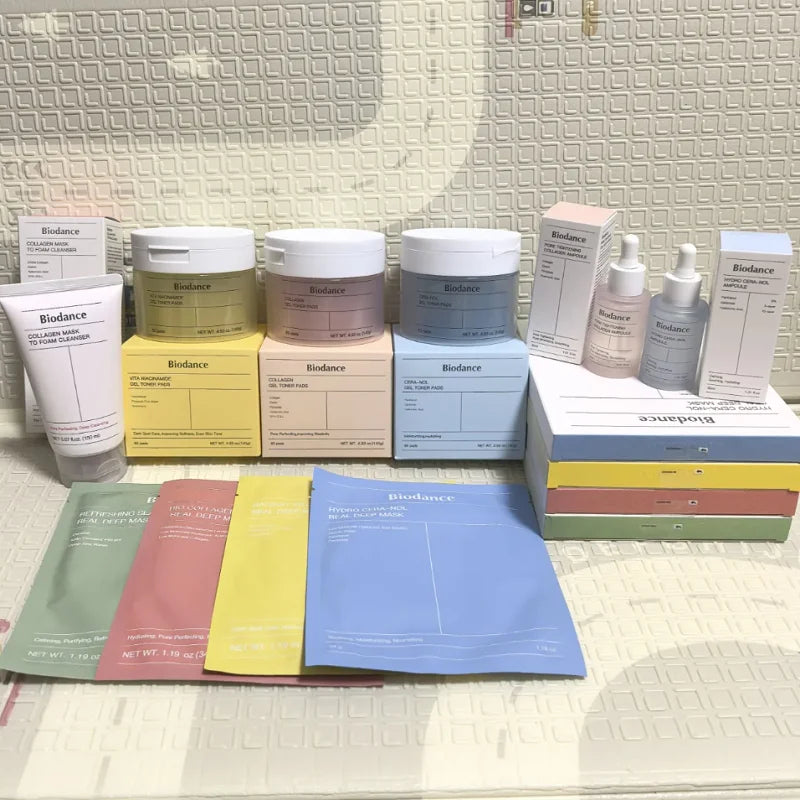 Biodance Korean Skin Care - Collagen Overnight Face Mask, Gel Toner Pads, Ampoule Essence, for Face Barrier Repair, Soothing