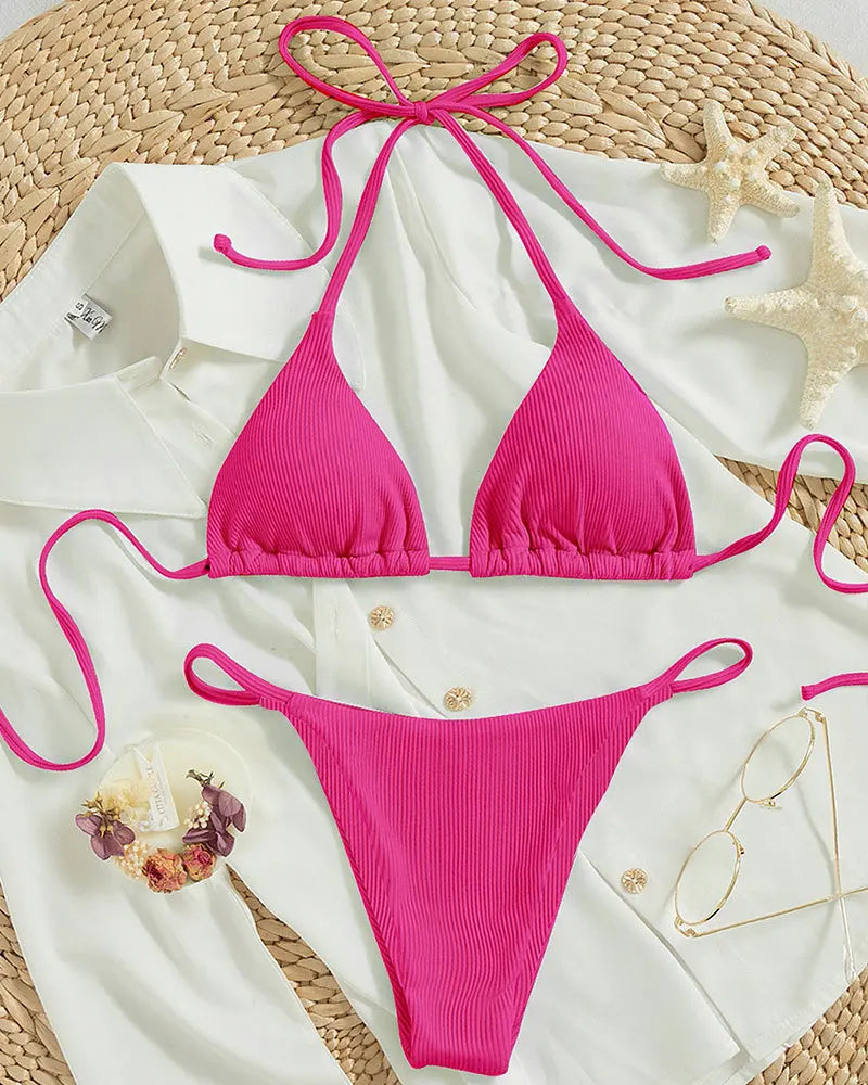 Customized LOGO women's new lace-up bikini swimsuit European and American sexy beach hot spring swimsuit