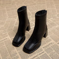 British Vintage Square Toe Ankle Boots Women 2025 Autumn Winter Thick High Heel Black Pu Boots Woman Cowboy Short Booties Shoes