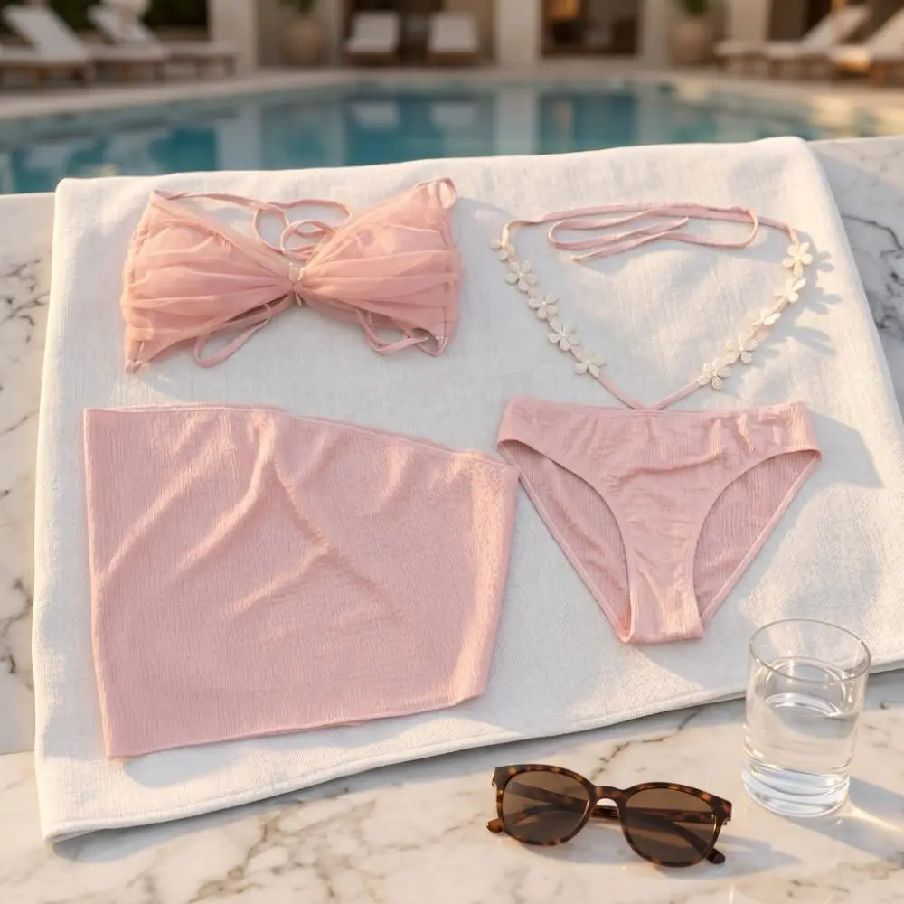 Fashion Sleeveless Bikini Set Slim Fit Lace Up Swimwear Set Deep-V Beachwear Clothing Bathing Suit Pool Party