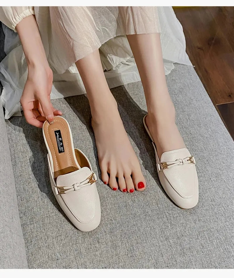 Womens Shoes Fashion Baotou Half Slippers Elegant Women Mules Slippers Comfortable Walking Flat Slippers for Women Zapatos Mujer