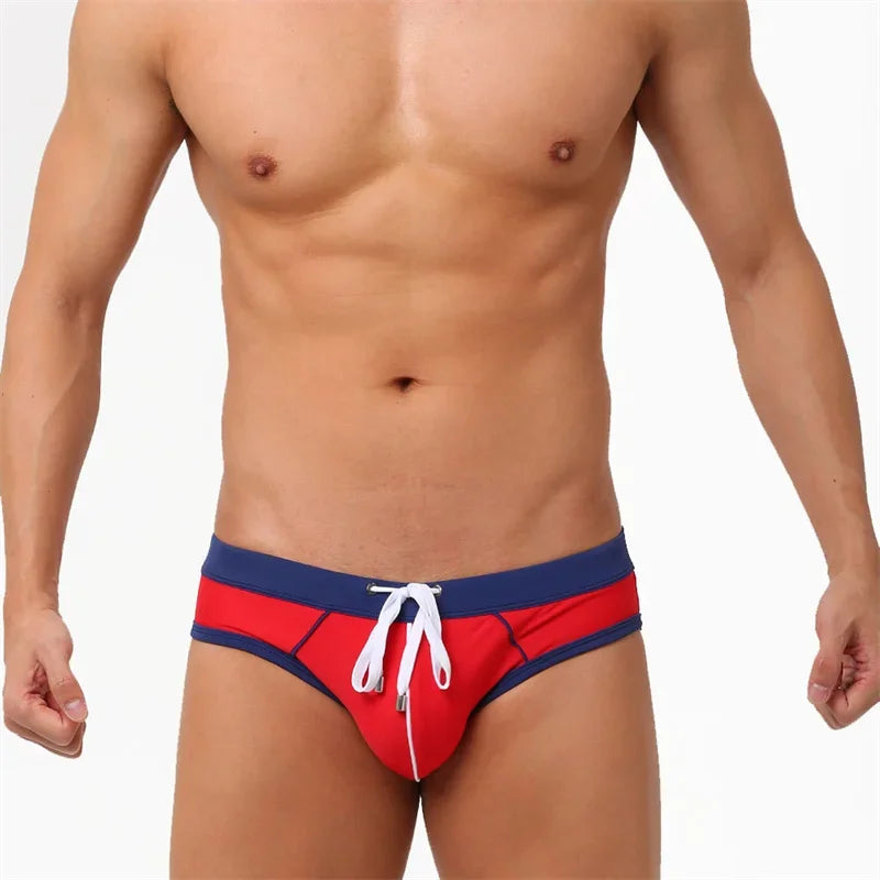 Sexy Beach Briefs Swimming Color Matching Men's Briefs Trend Simple Bag Comfortable Beach Holiday Briefs Swimwear