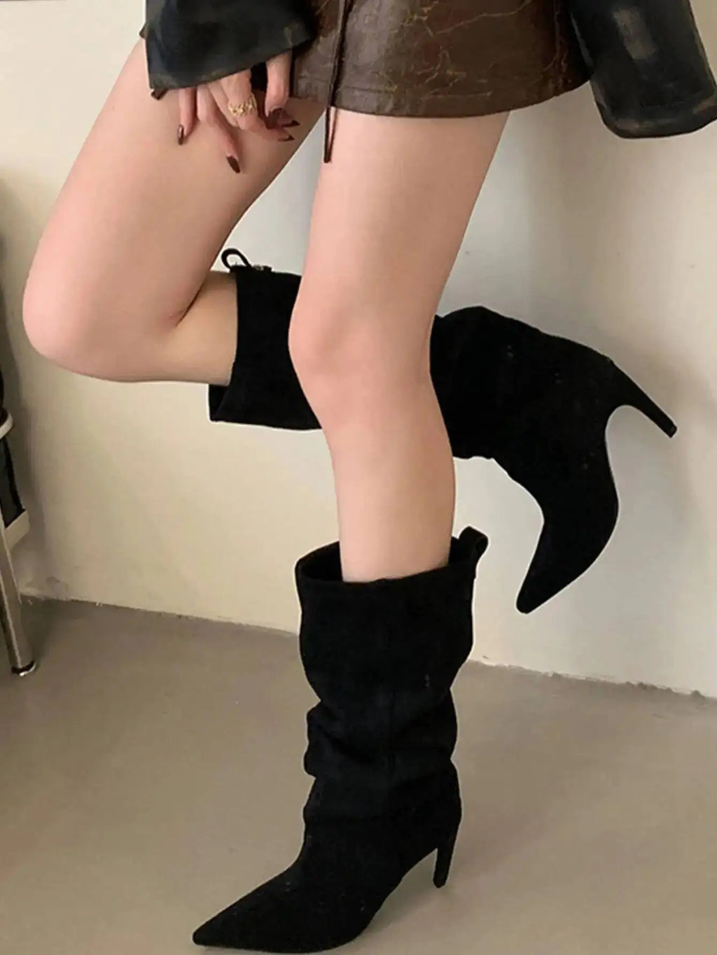 Sexy Pointed Toe High Boots Women Fashion Long Booties Zapatos for Woman Elegant Party Straight High Heel Shoes Winter Footwear