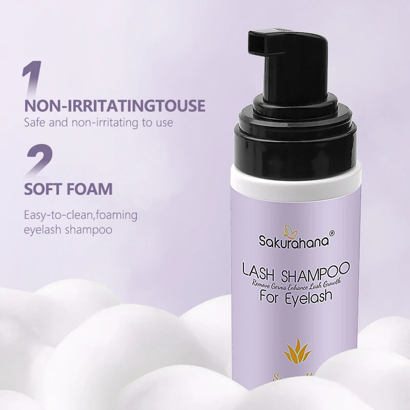 SAKURAHANA Lash Shampoo 60ml Eyelash Extension Deep Cleaning Foam Makeup Cleansing Foam Non-Irritating Makeup Remover