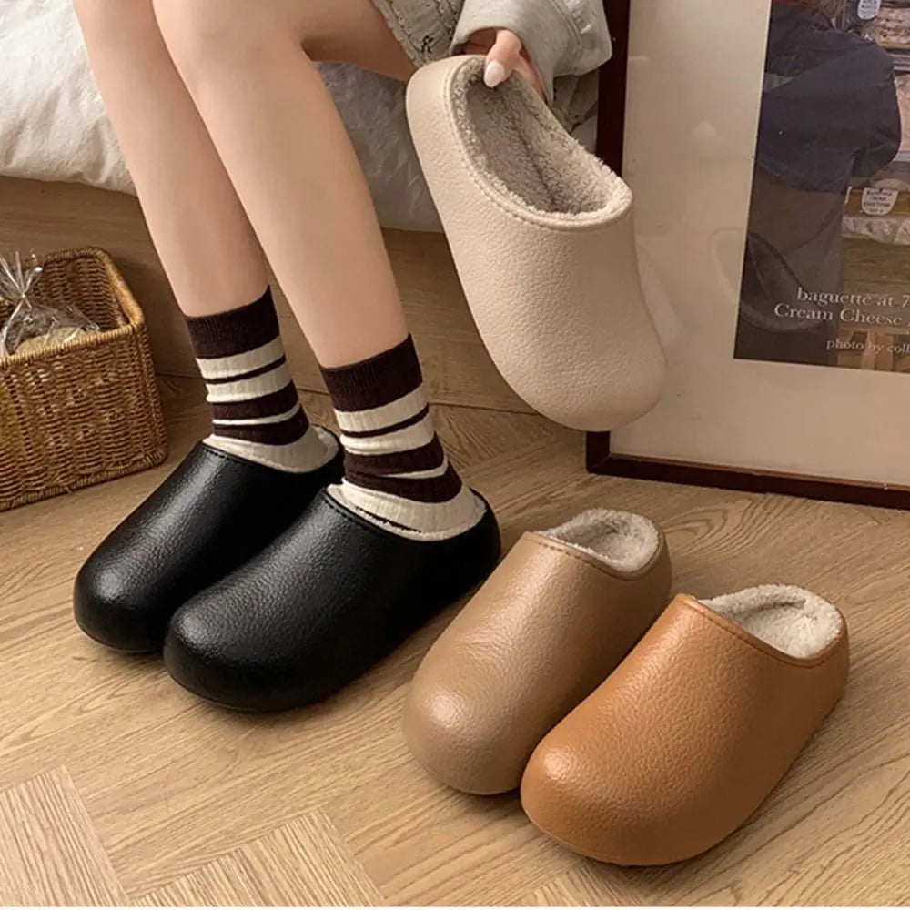 36-41 Women's Plush Slippers Keep Warm Solid Color Winter House Shoes Fleece Lined Anti-slip Warm Plush Slippers Household