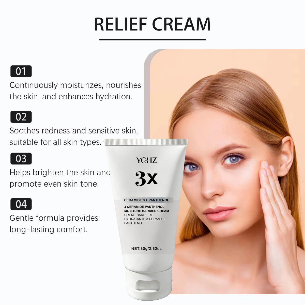 3X Ceramide Panthenol Moisturizing Barrier Cream, Suitable for All Skin Types, Daily Facial Moisturizer, Soothing, Non-Comedogenic, Contains Centella Asiatica, Korean Skincare, 80g
