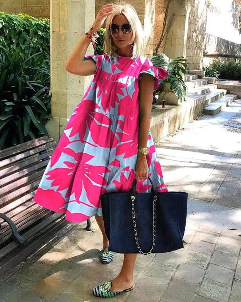 New Women's Summer Ruff Sundress Elegant Casual Party Beach Vintage Swing Midi Dress 2023 Solid Bohemian Oversized Vestidos Robe