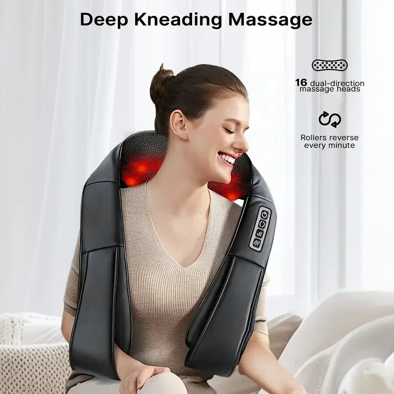 Shiatsu Neck and Shoulder Massager Heated Back Massager U Shape Deep Kneading Electric Massage Pillow For Neck Waist Leg Body