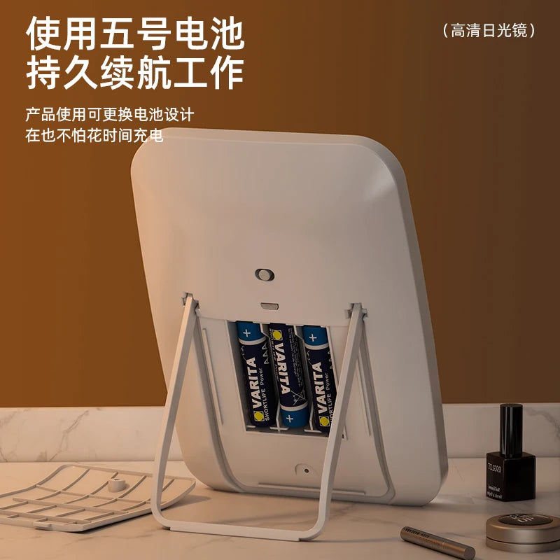 LED makeup mirror with light, battery-operated desktop foldable small makeup mirror for female students