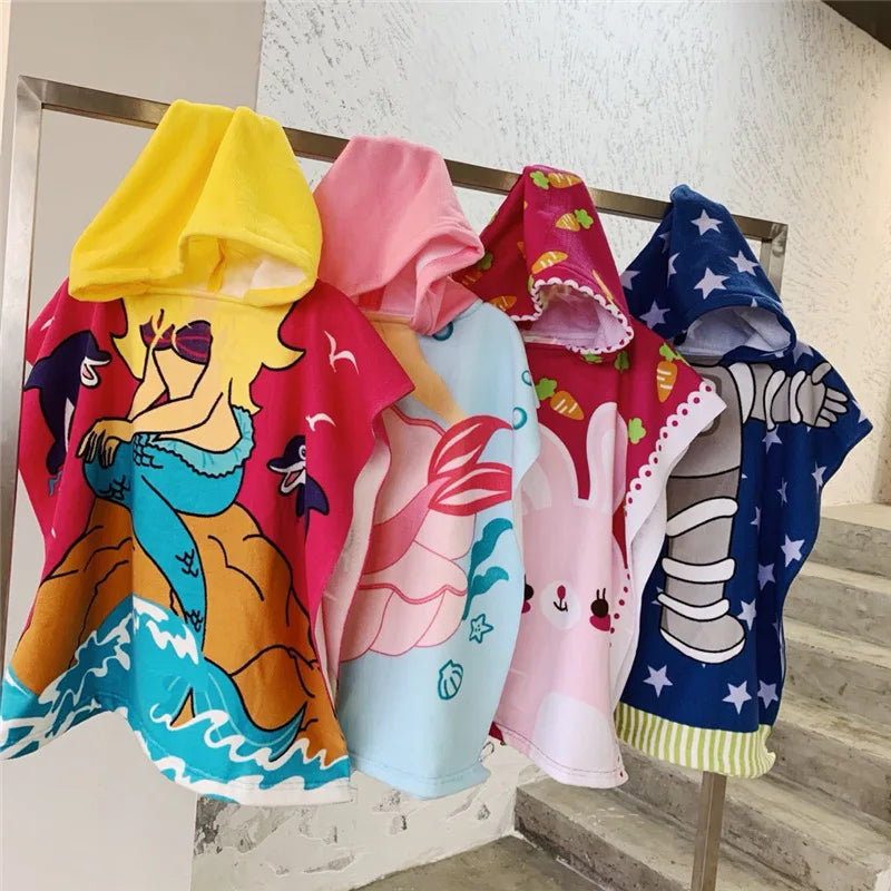 80-130cm Kids Hooded Bath Children's Beach Poncho Towels Bathrobe Kids Quick Dry Surf Poncho MicrofiberTerry Robe