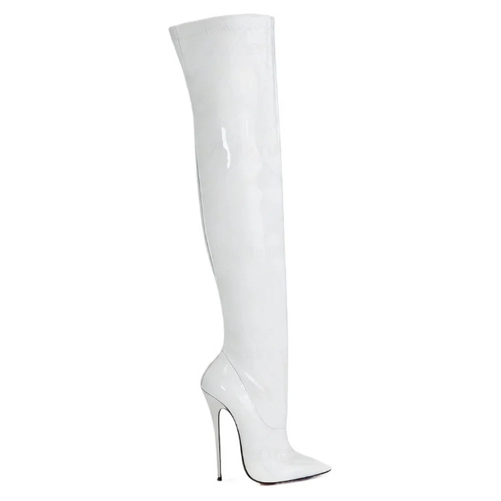 16cm Painting Heel Patent Leather Women's Thigh High Boots,Over The Knee Long Botas,Autumn/Winter Shoes,Gold,Blue,Custom Colors