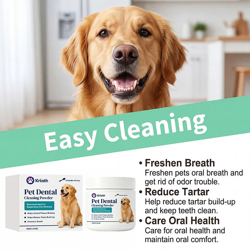Dog Dental Cleaning Powder, Pet Teeth Powder Reduces Tartar Plaque & Bad Breath, Oral Care for Small Medium Large Dogs