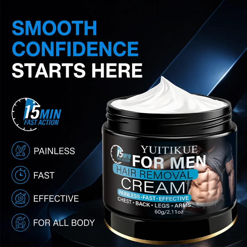 YUITIKUE For Men Hair Removal Cream, 15 Min Fast Painless Depilatory Cream for Chest Back Arms Legs 60g