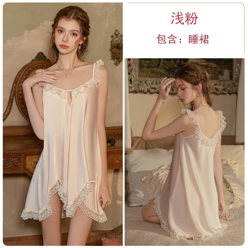 Silky Satin Pajama Set Women Sultry Plunge Neck Nightgown Cut Out Asymmetric Hem Pure Desire Loungewear Sleepwear